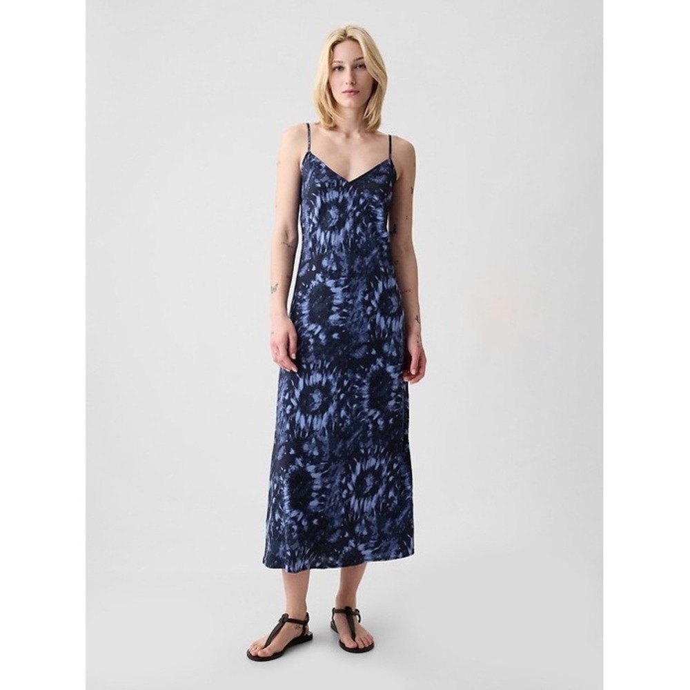 Gap Blue Tie Dye Slip Midi Dress XS V-Neck Spaghetti Strap Rayon Blend 429516-01